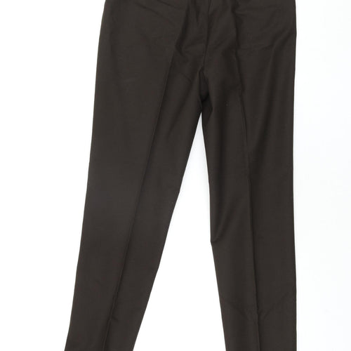 Marks and Spencer Mens Brown Cotton Trousers Size 32 in L33 in Regular Zip