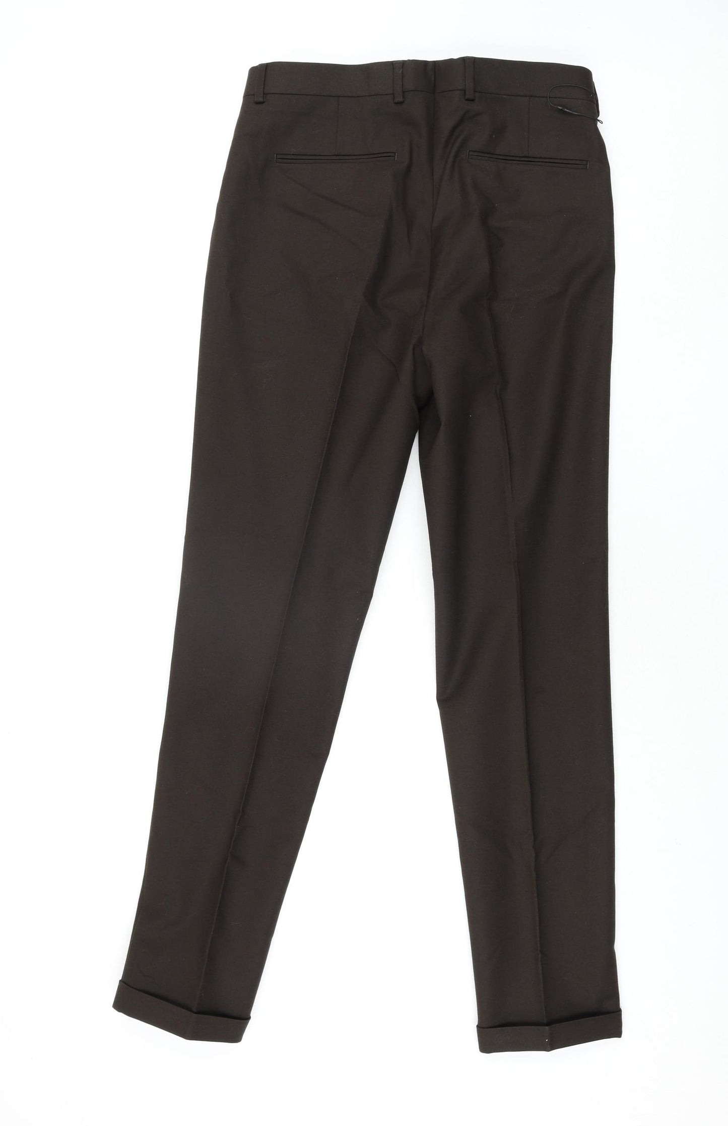 Marks and Spencer Mens Brown Cotton Trousers Size 32 in L33 in Regular Zip