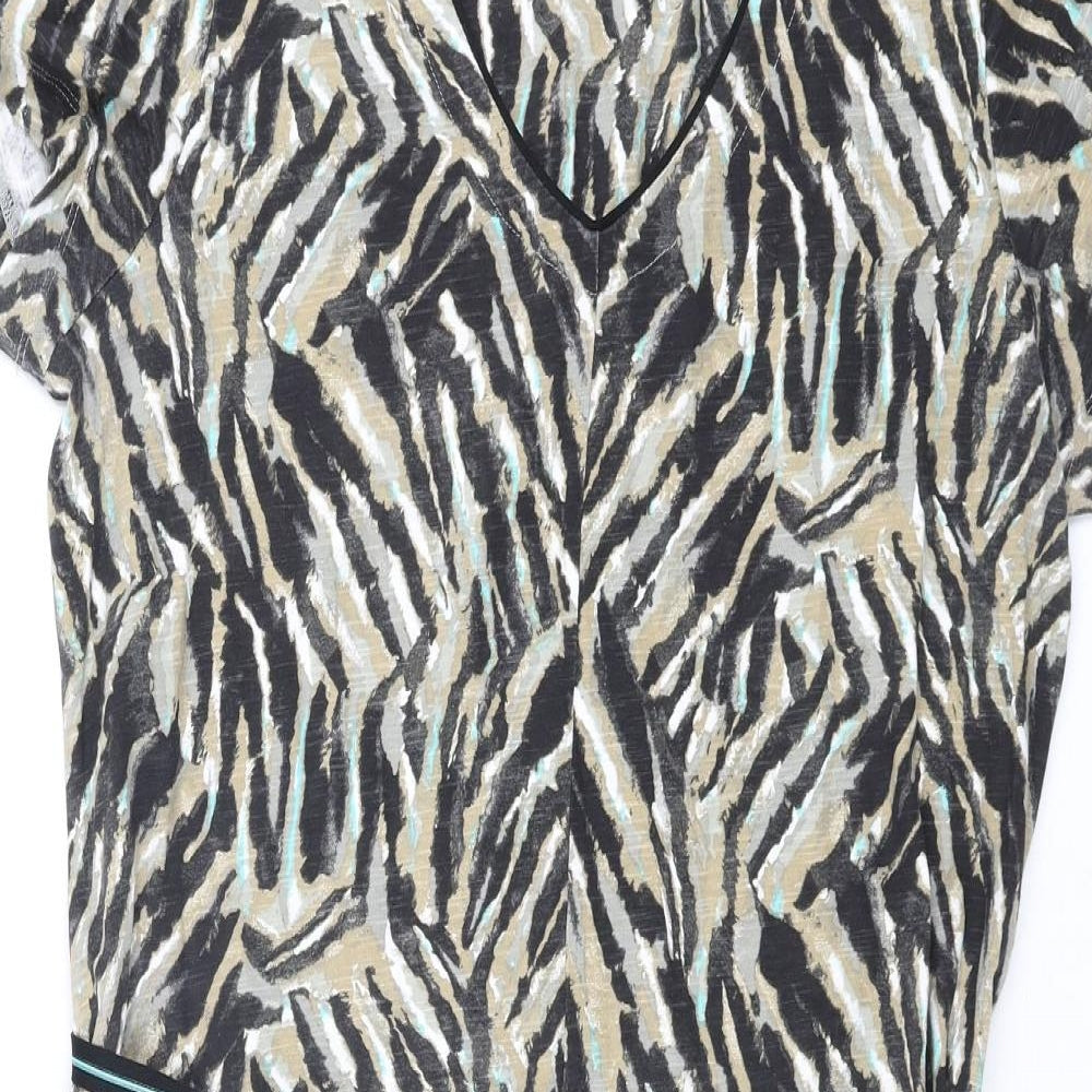 Sandwich Womens Multicoloured Geometric Cotton Shift Size L V-Neck Pullover - Belted