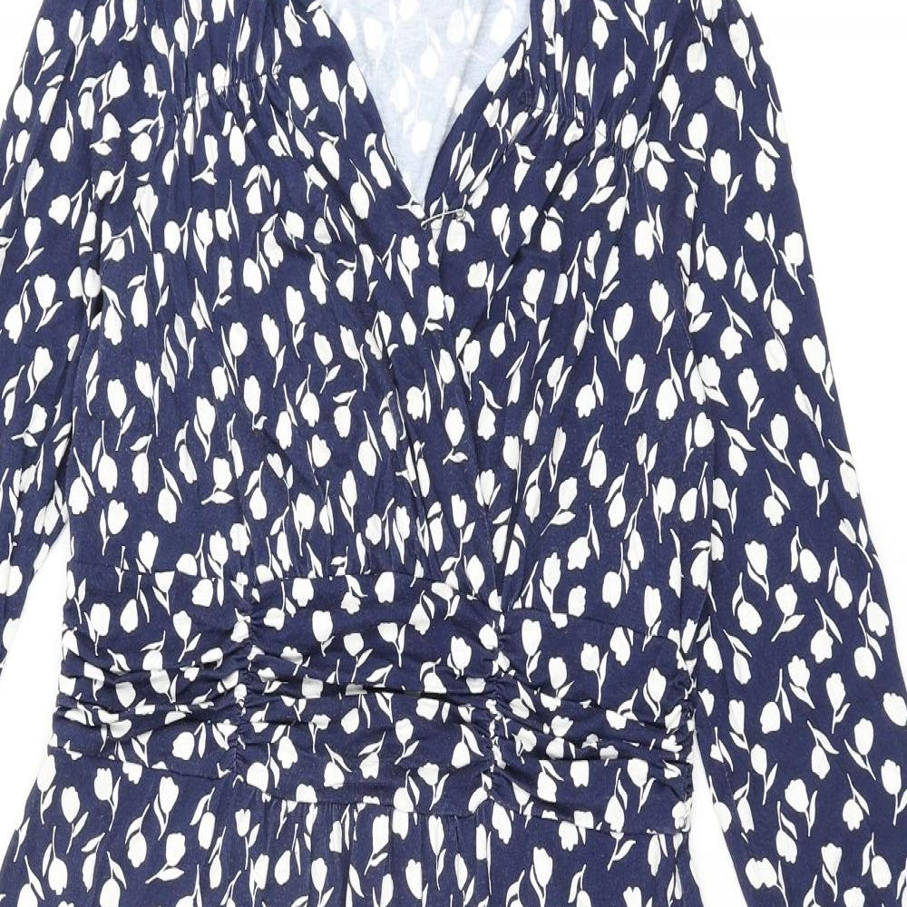 Artigiano Womens Blue Geometric Viscose Shift Size 14 V-Neck Pullover - Floral Print