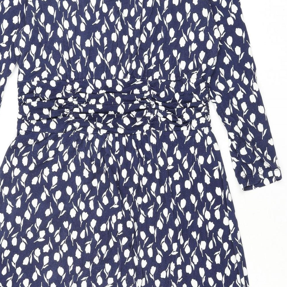 Artigiano Womens Blue Geometric Viscose Shift Size 14 V-Neck Pullover - Floral Print