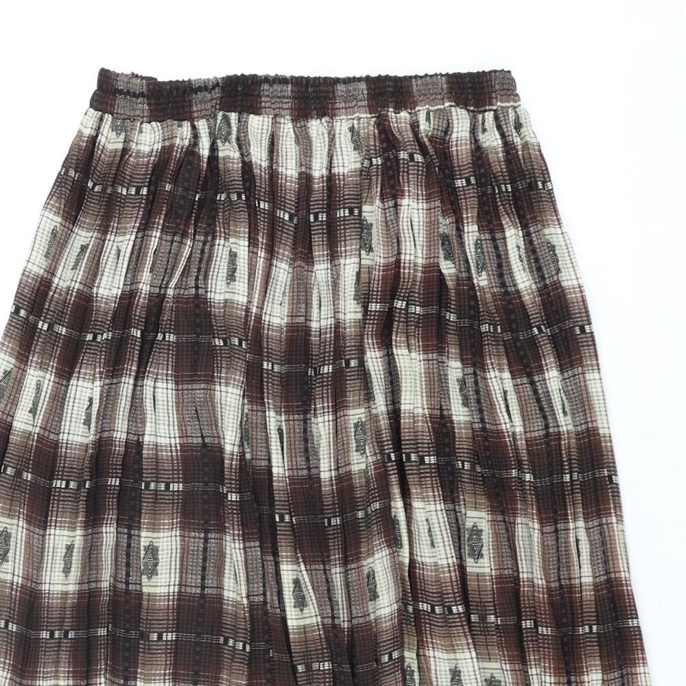 Universal Womens Brown Check Polyester Pleated Skirt Size 18