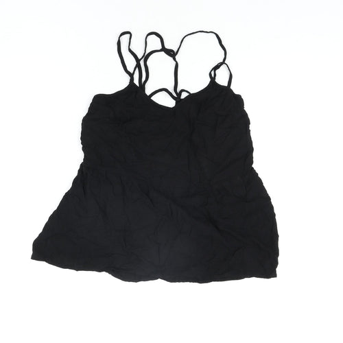 Warehouse Womens Black Viscose Camisole Blouse Size 10 Scoop Neck - Straps Peplum