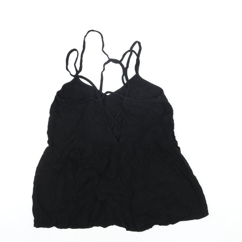 Warehouse Womens Black Viscose Camisole Blouse Size 10 Scoop Neck - Straps Peplum