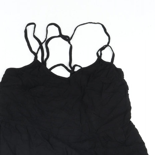 Warehouse Womens Black Viscose Camisole Blouse Size 10 Scoop Neck - Straps Peplum