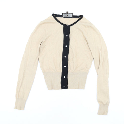 Fenn Wright Manson Womens Beige Round Neck Cotton Cardigan Jumper Size 8