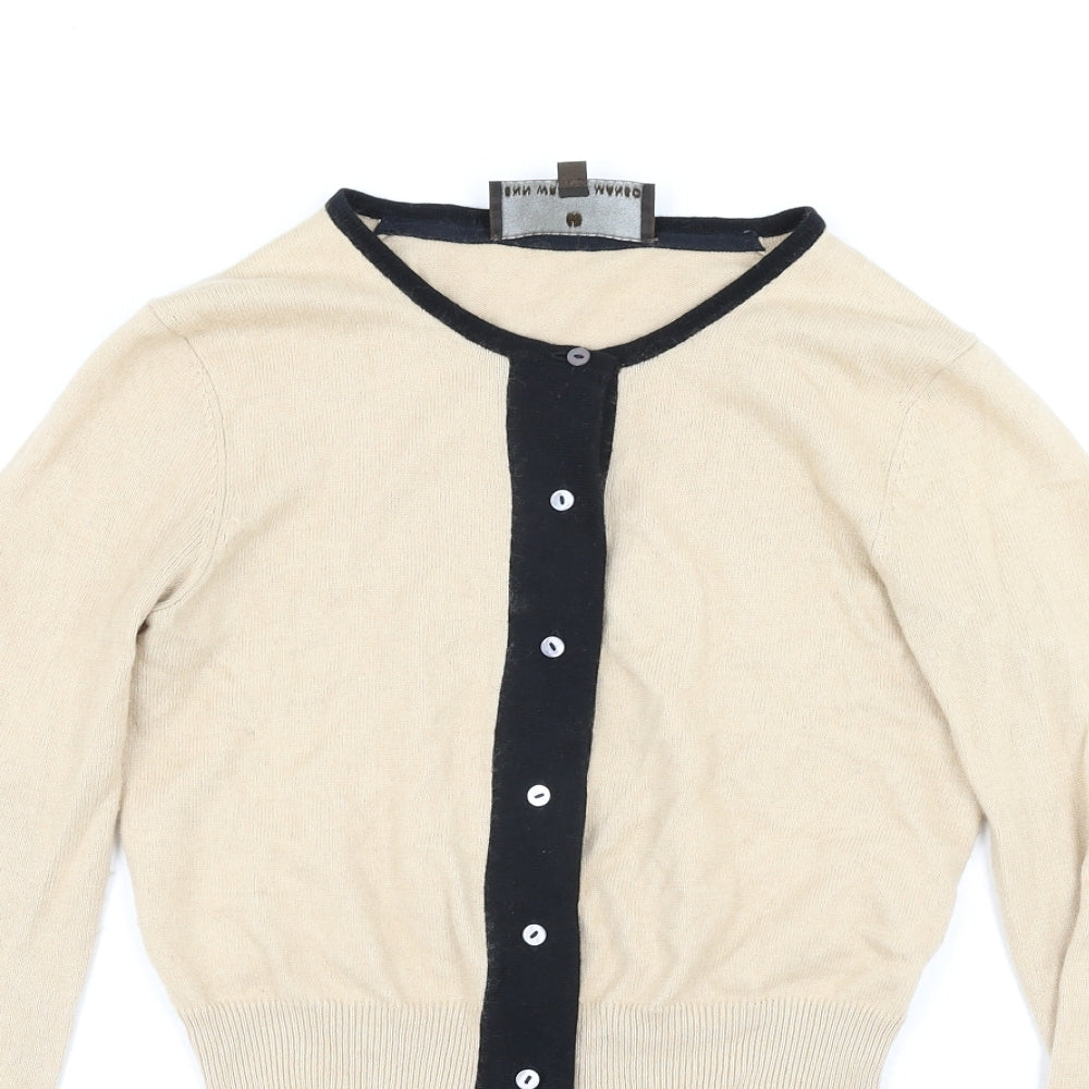 Fenn Wright Manson Womens Beige Round Neck Cotton Cardigan Jumper Size 8