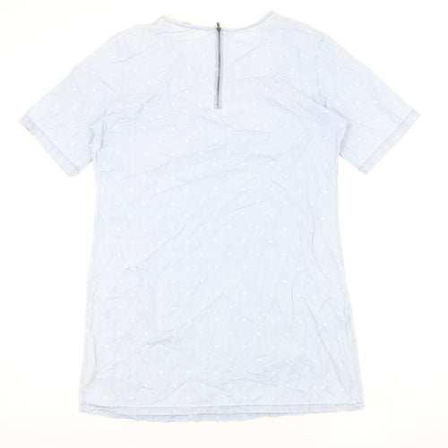 Dorothy Perkins Womens Blue Polka Dot Cotton Shift Size 14 Round Neck Zip