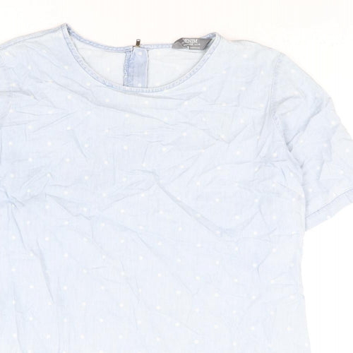 Dorothy Perkins Womens Blue Polka Dot Cotton Shift Size 14 Round Neck Zip
