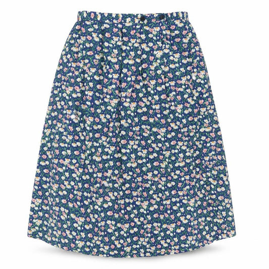 Front view of Country Collection women’s multicoloured floral polyester a-line skirt, size UK 14, button
