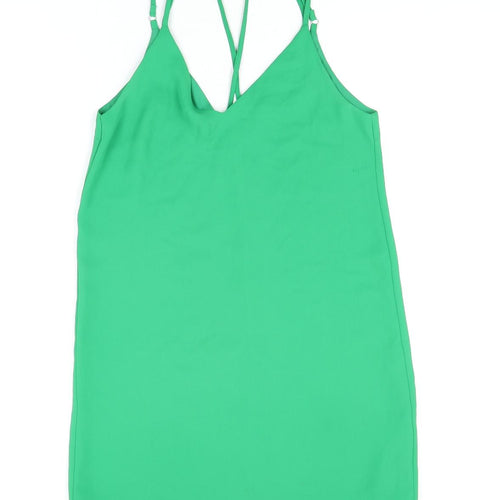 Topshop Womens Green Polyester Mini Size 8 V-Neck Pullover