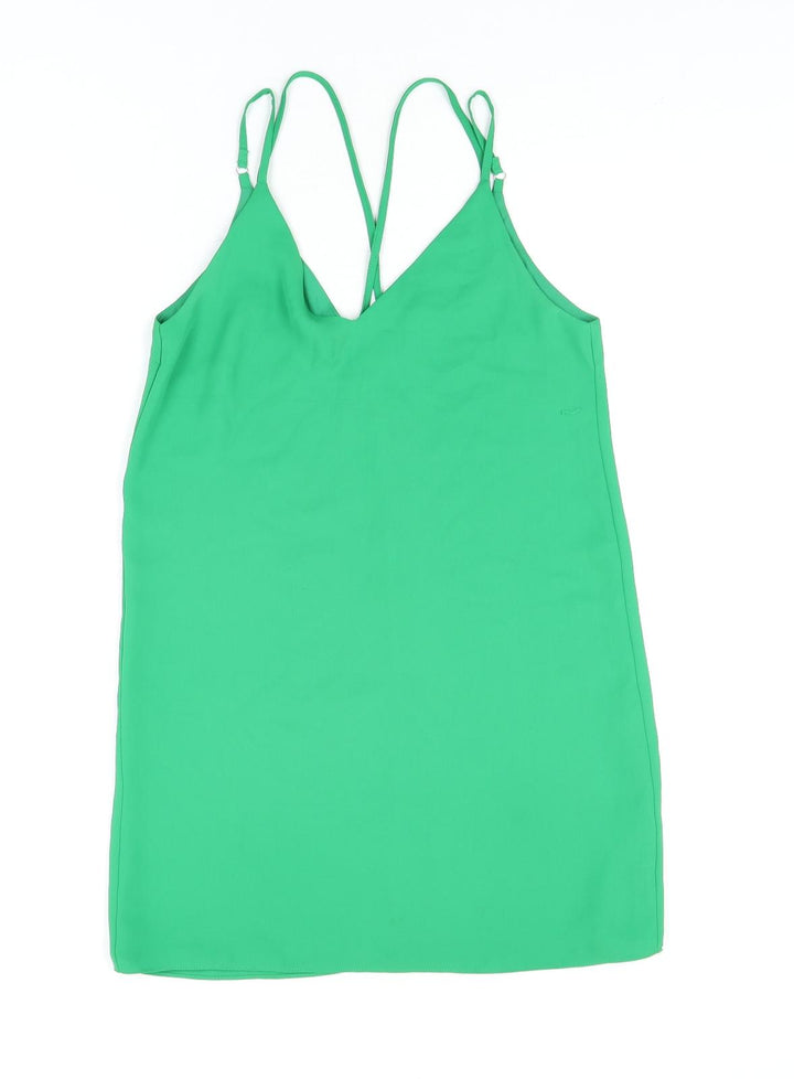 Topshop Womens Green Polyester Mini Size 8 V-Neck Pullover