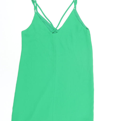 Topshop Womens Green Polyester Mini Size 8 V-Neck Pullover