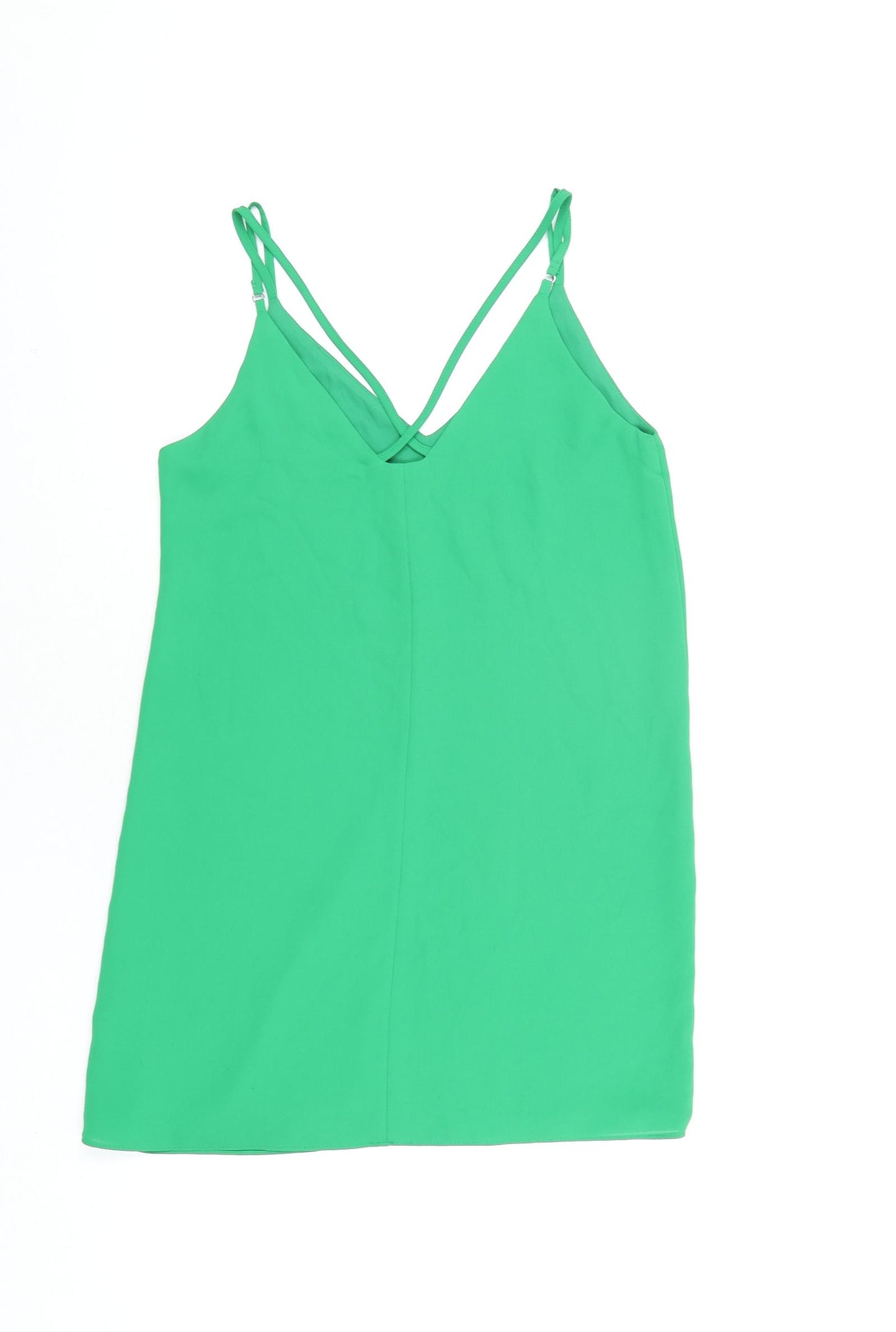 Topshop Womens Green Polyester Mini Size 8 V-Neck Pullover