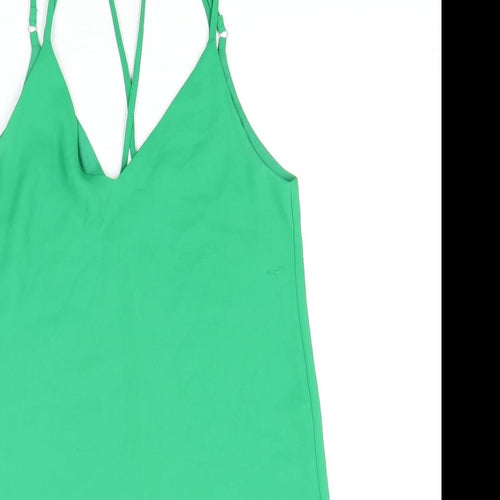 Topshop Womens Green Polyester Mini Size 8 V-Neck Pullover