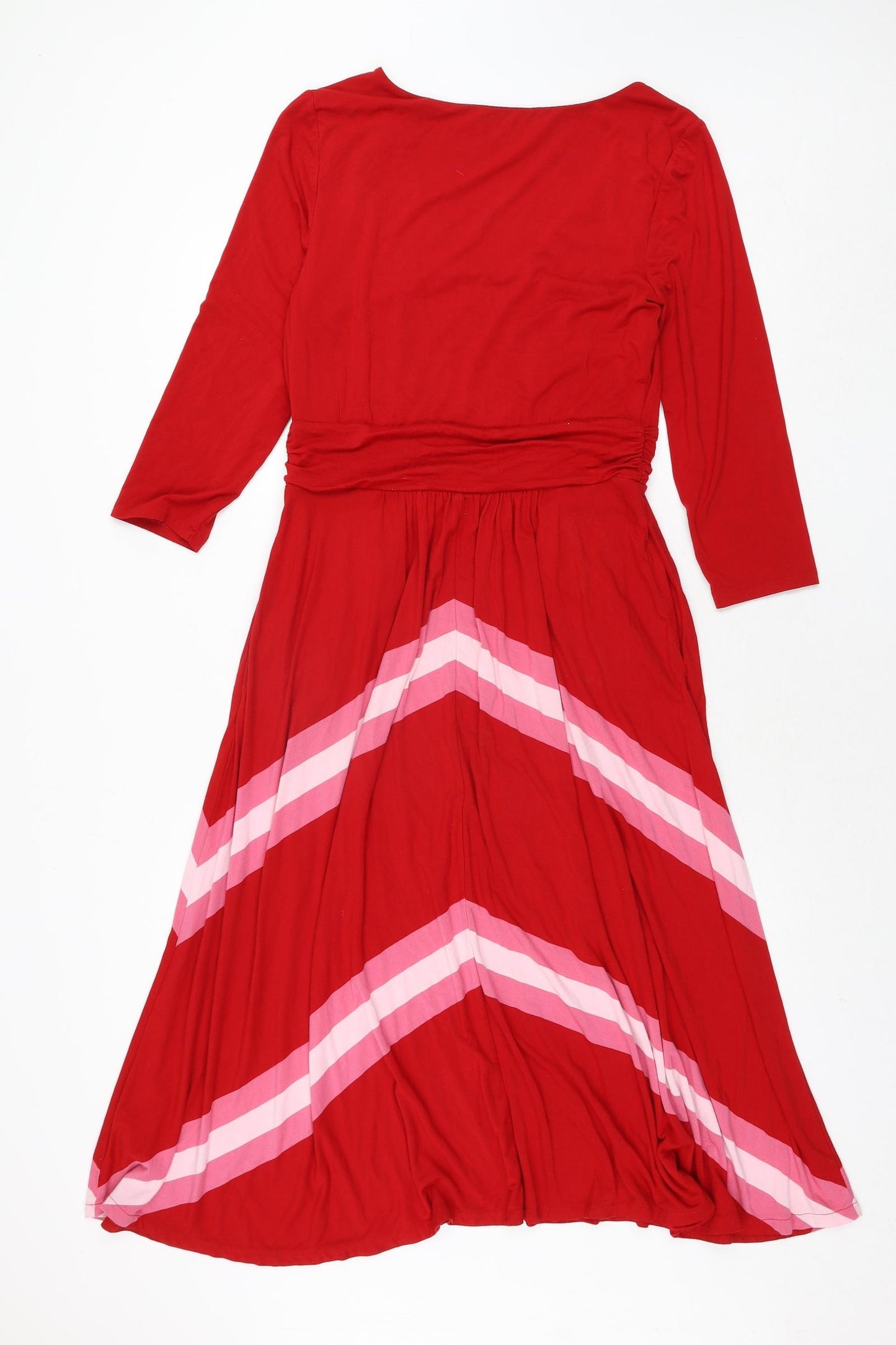 Boden Womens Red Viscose Fit & Flare Size 12 V-Neck Pullover - Stripe Print