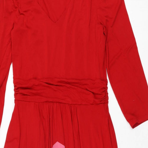 Boden Womens Red Viscose Fit & Flare Size 12 V-Neck Pullover - Stripe Print