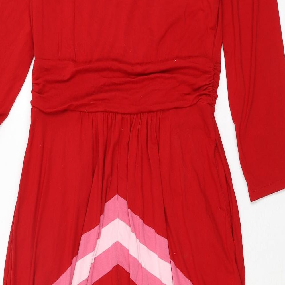 Boden Womens Red Viscose Fit & Flare Size 12 V-Neck Pullover - Stripe Print