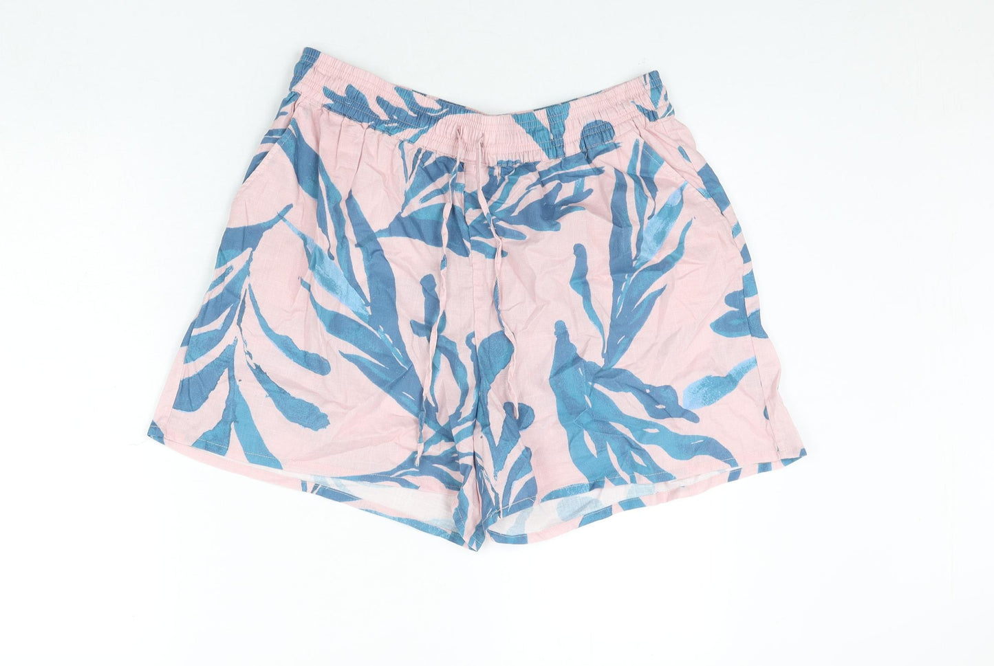 Fat Face Womens Pink Geometric Cotton Basic Shorts Size 16 L4 in Regular Drawstring - Leaf Print