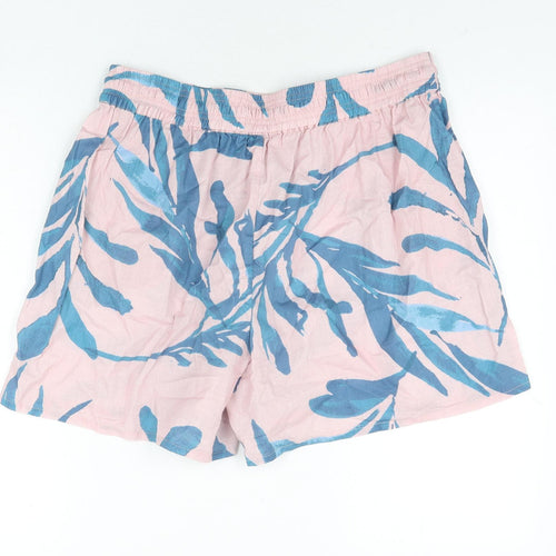 Fat Face Womens Pink Geometric Cotton Basic Shorts Size 16 L4 in Regular Drawstring - Leaf Print