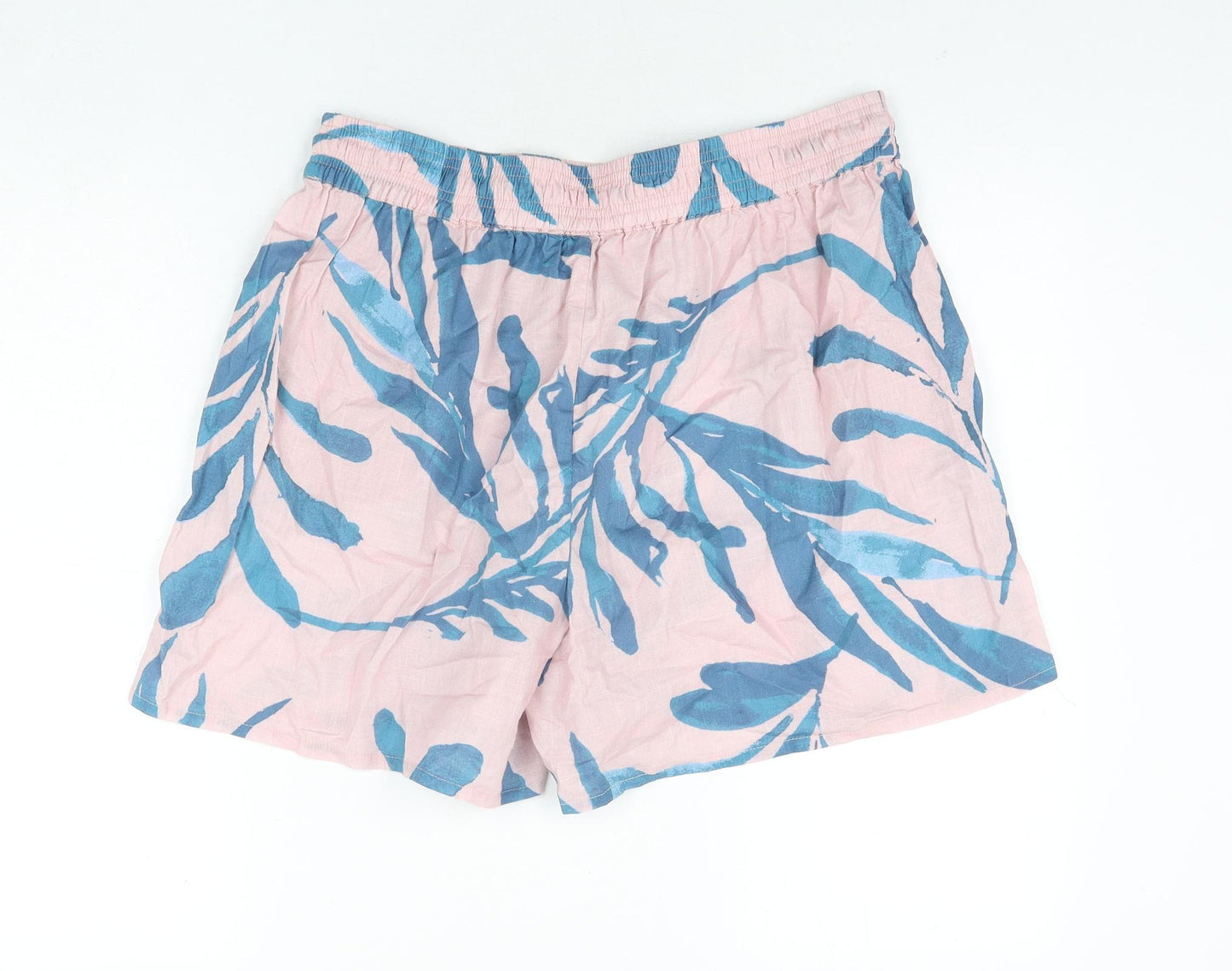 Fat Face Womens Pink Geometric Cotton Basic Shorts Size 16 L4 in Regular Drawstring - Leaf Print