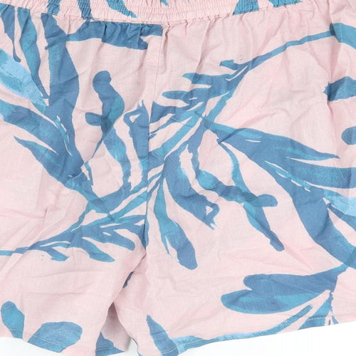 Fat Face Womens Pink Geometric Cotton Basic Shorts Size 16 L4 in Regular Drawstring - Leaf Print