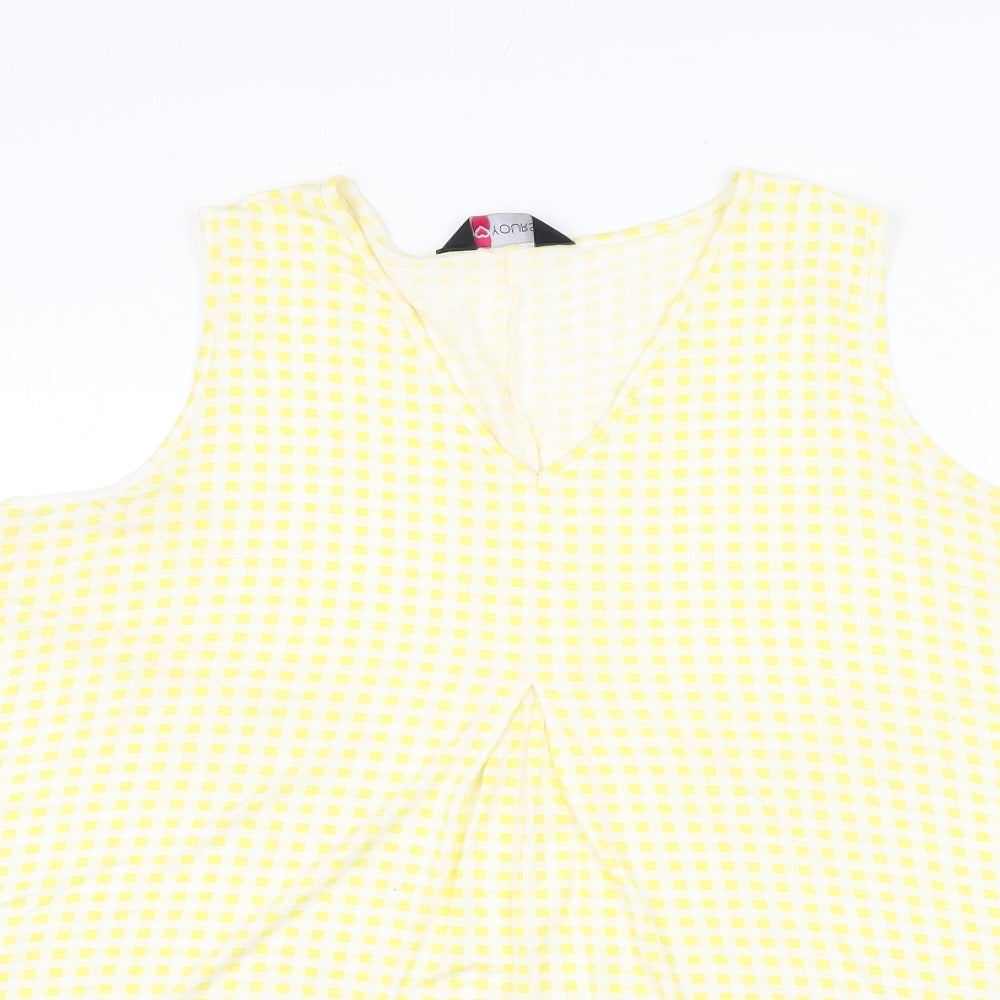 Yours Womens Yellow Check Viscose A-Line Size 22 V-Neck Pullover - Size 22-24