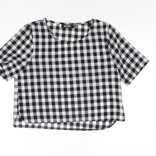 Missguided Womens Black Check Polyester Basic Blouse Size 10 Round Neck