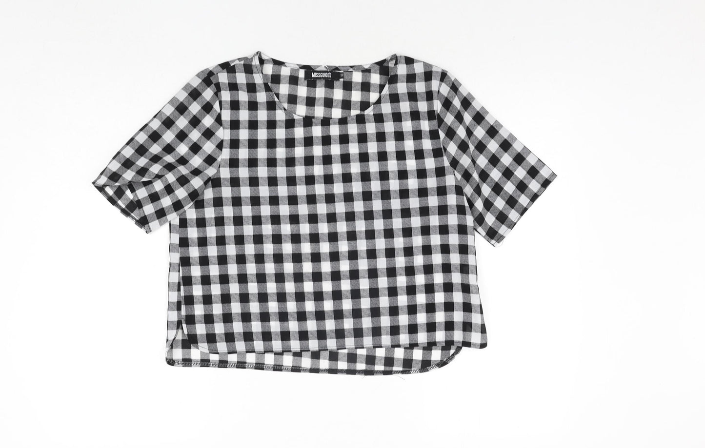 Missguided Womens Black Check Polyester Basic Blouse Size 10 Round Neck
