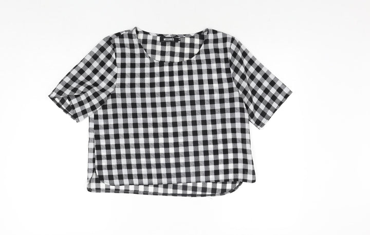 Missguided Womens Black Check Polyester Basic Blouse Size 10 Round Neck