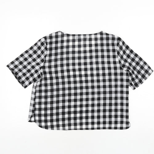 Missguided Womens Black Check Polyester Basic Blouse Size 10 Round Neck