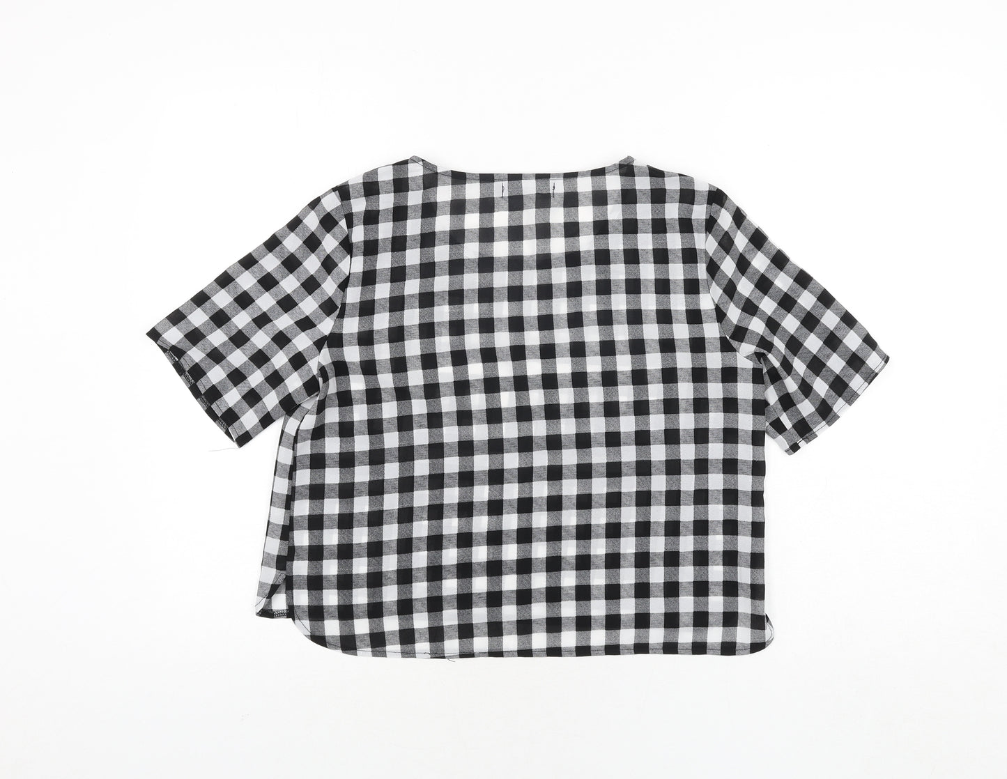 Missguided Womens Black Check Polyester Basic Blouse Size 10 Round Neck