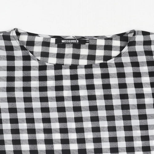 Missguided Womens Black Check Polyester Basic Blouse Size 10 Round Neck