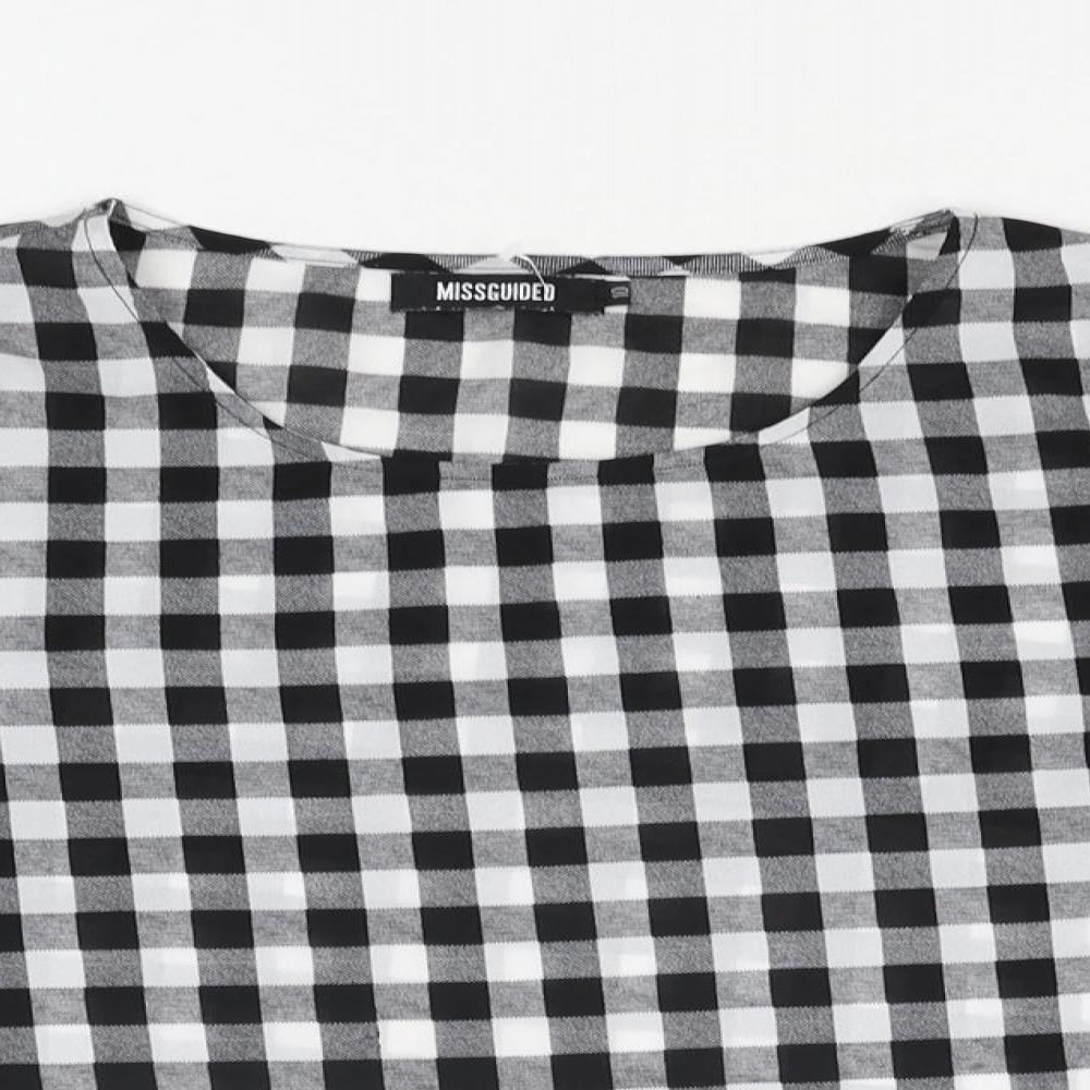 Missguided Womens Black Check Polyester Basic Blouse Size 10 Round Neck