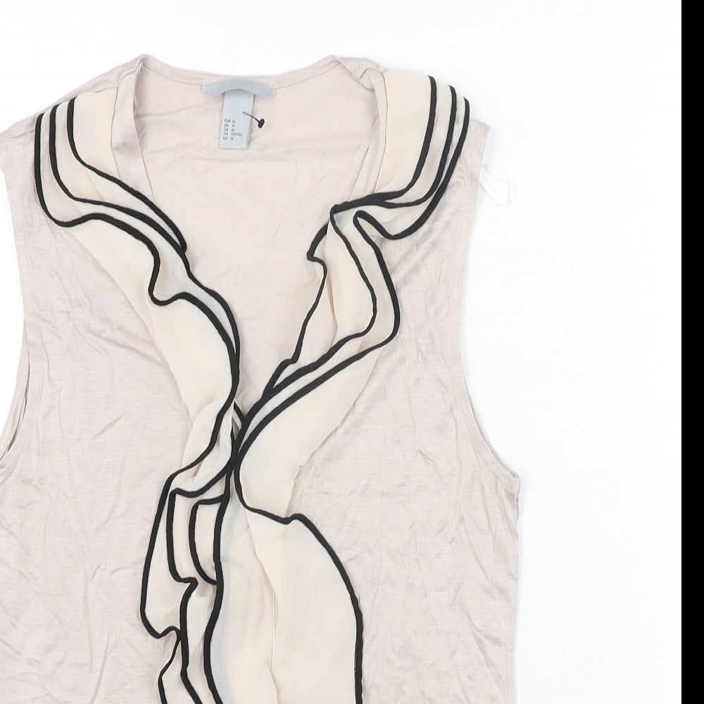 H&M Womens Beige Polyester Basic Blouse Size M V-Neck - Frill