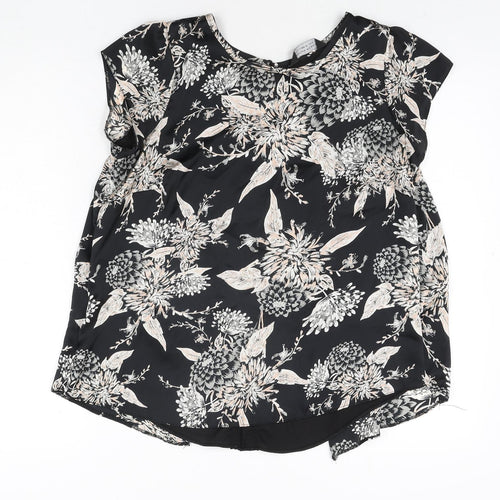 Dorothy Perkins Womens Black Floral Polyester Basic Blouse Size 12 Round Neck - Lace Detail