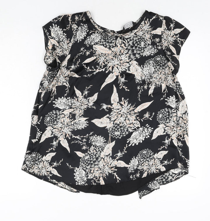 Dorothy Perkins Womens Black Floral Polyester Basic Blouse Size 12 Round Neck - Lace Detail