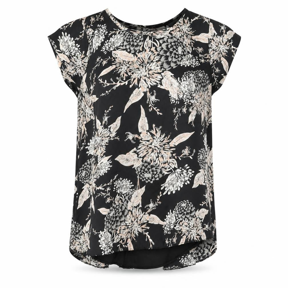 Dorothy Perkins Womens Black Floral Polyester Basic Blouse Size 12 Round Neck - Lace Detail