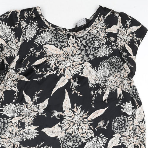 Dorothy Perkins Womens Black Floral Polyester Basic Blouse Size 12 Round Neck - Lace Detail