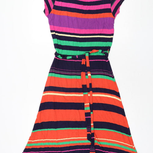 M&Co Womens Multicoloured Striped Viscose A-Line Size 14 Scoop Neck Button - Belted