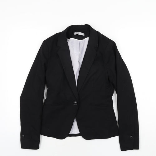 H&M Womens Black Polyester Jacket Suit Jacket Size 8