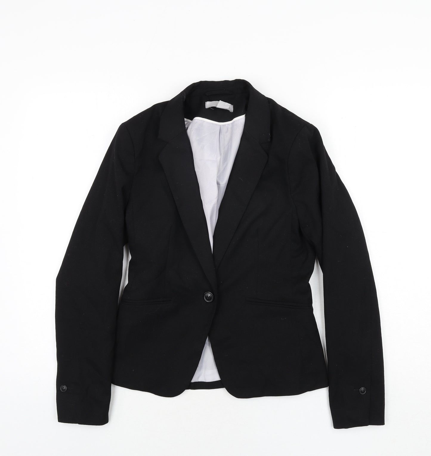 H&M Womens Black Polyester Jacket Suit Jacket Size 8