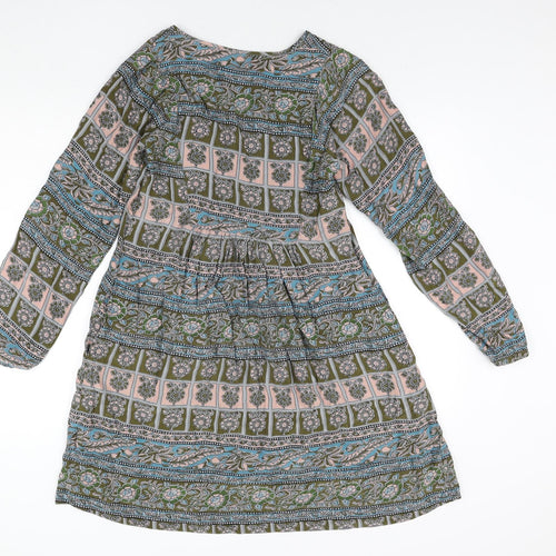Sunner Womens Multicoloured Geometric Silk A-Line Size S V-Neck Pullover