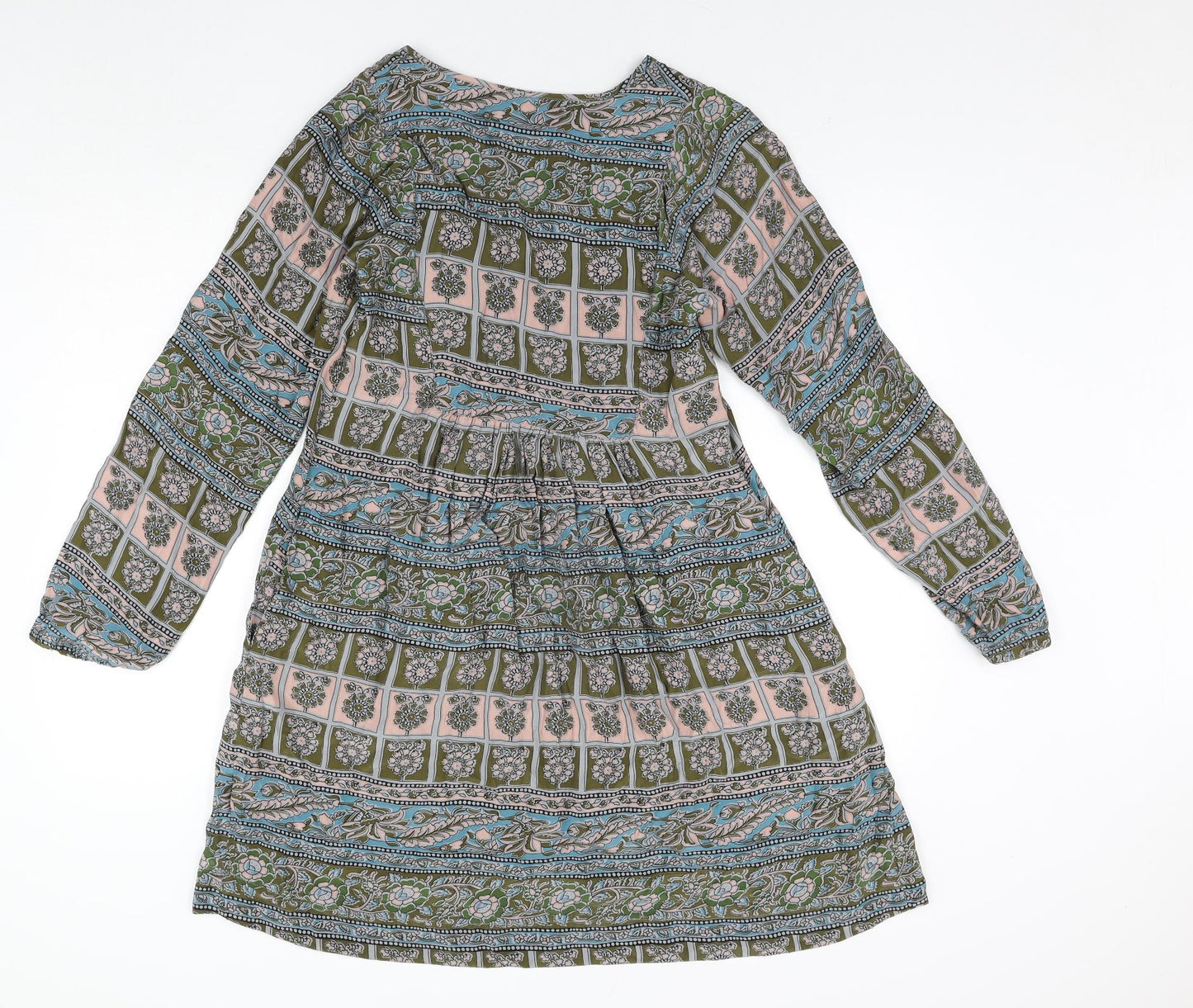 Sunner Womens Multicoloured Geometric Silk A-Line Size S V-Neck Pullover