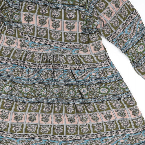 Sunner Womens Multicoloured Geometric Silk A-Line Size S V-Neck Pullover