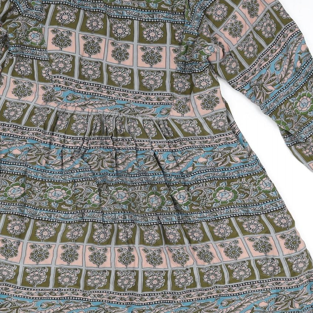 Sunner Womens Multicoloured Geometric Silk A-Line Size S V-Neck Pullover