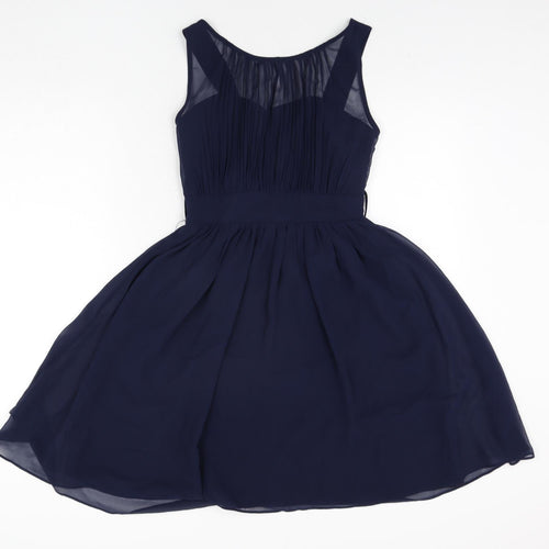 Showcase Womens Blue Polyester Fit & Flare Size 10 Round Neck Pullover - Pleated Bodice