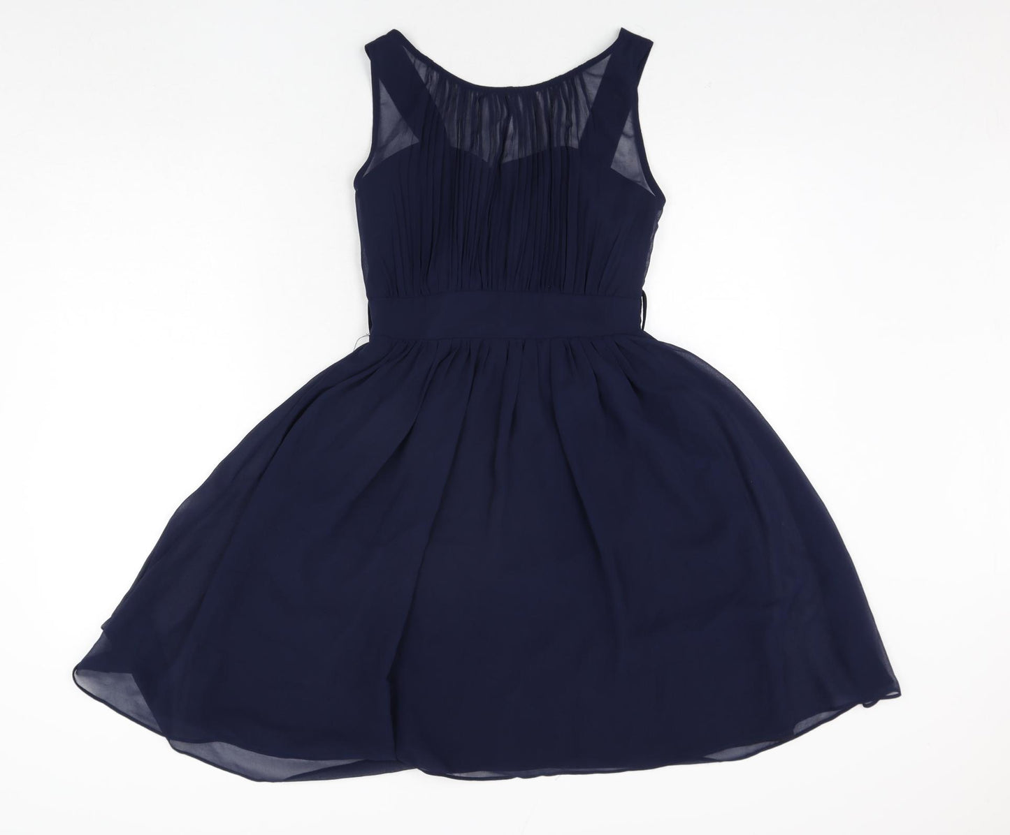 Showcase Womens Blue Polyester Fit & Flare Size 10 Round Neck Pullover - Pleated Bodice