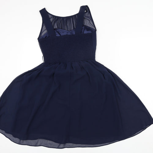 Showcase Womens Blue Polyester Fit & Flare Size 10 Round Neck Pullover - Pleated Bodice