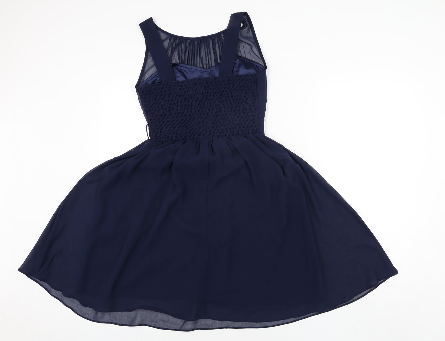 Showcase Womens Blue Polyester Fit & Flare Size 10 Round Neck Pullover - Pleated Bodice